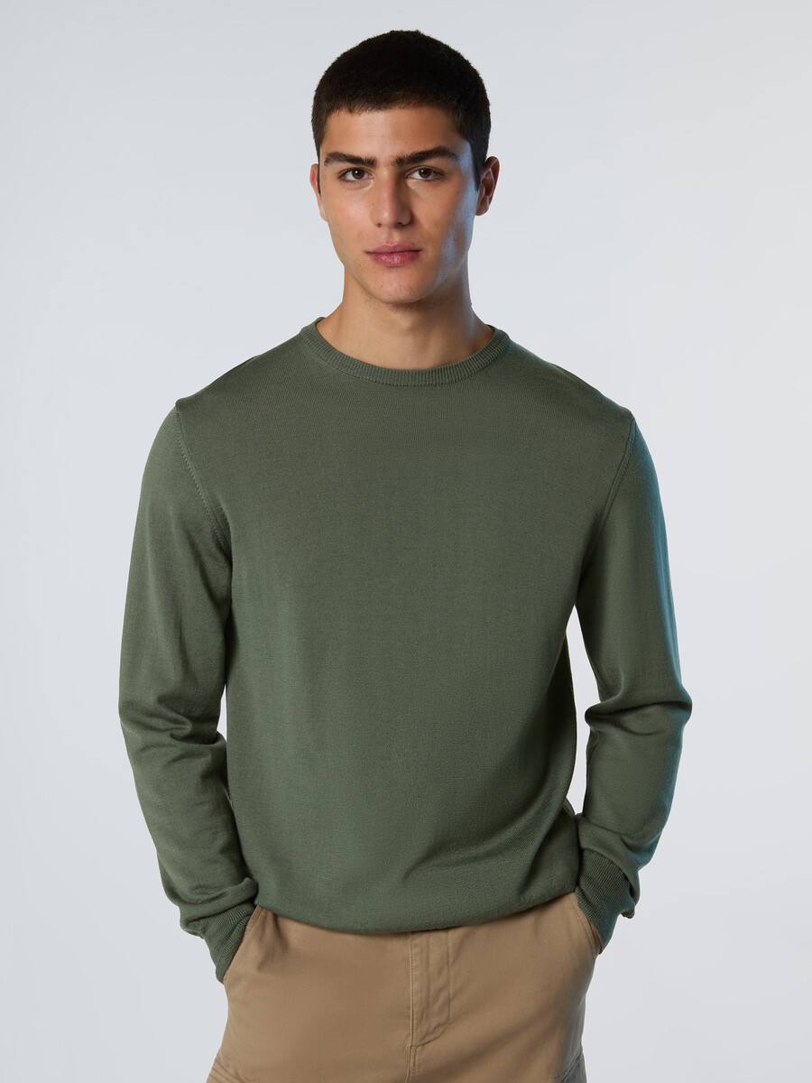 suéter de cuello redondo de lana merino