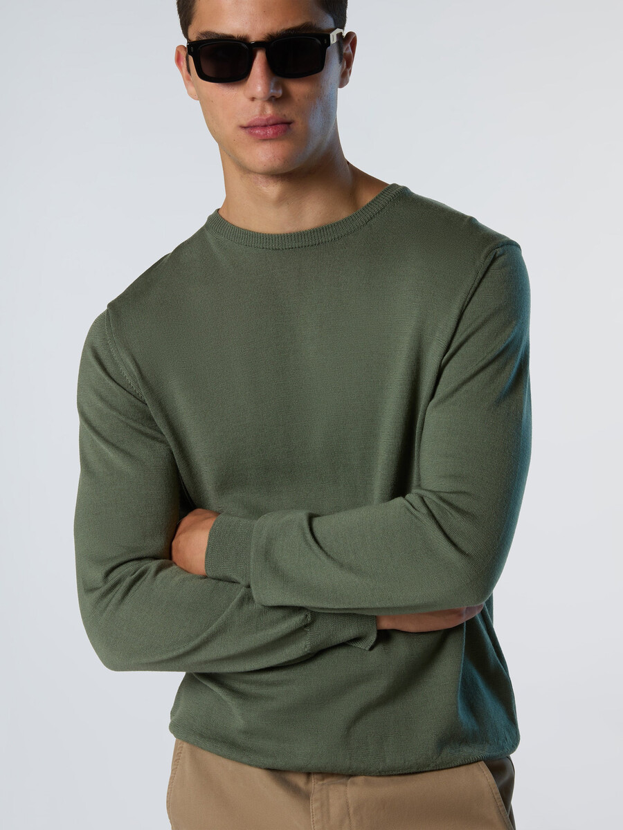 suéter de cuello redondo de lana merino