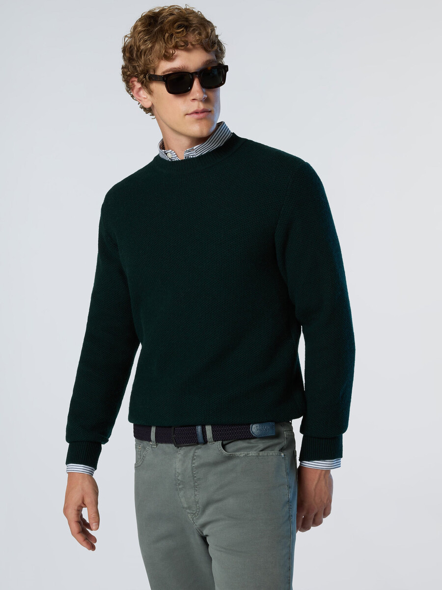 suéter de cuello redondo con diseño de panal